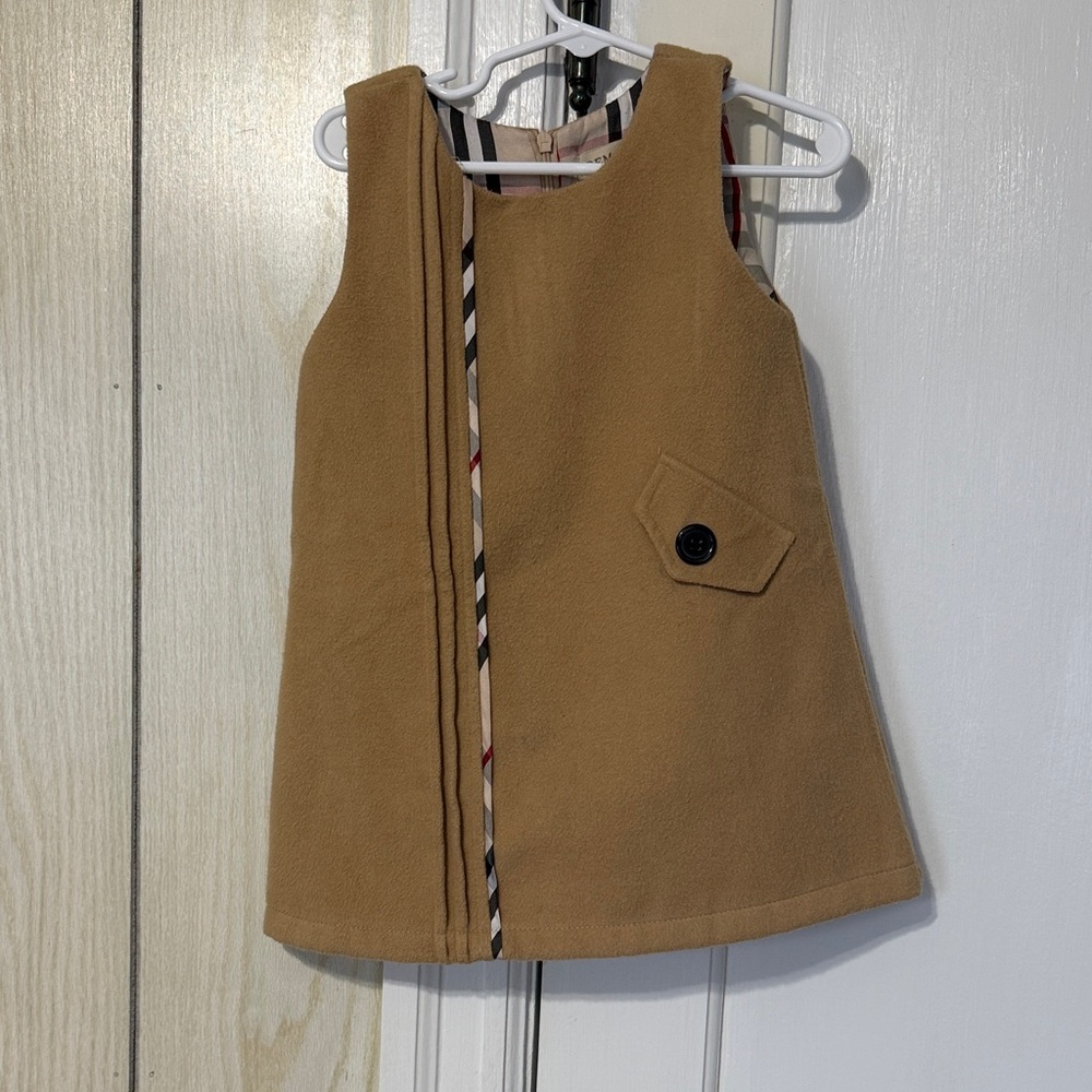 Stylish Tan Kids Dress with Button Detail